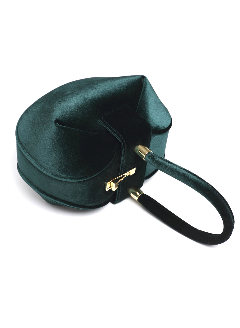 Meghan Sculptural Velvet Tote Bag in Emerald Green