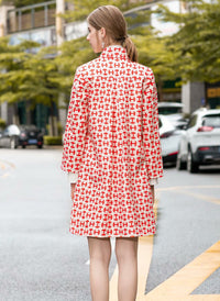 Single-Breasted Patterned Gold Button Mid-Length Coat