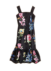 Floral Square Neck Strappy Frill Hem Midi Dress