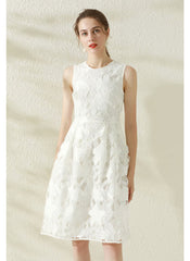 Floral Lace Eyelet Fit-and-Flare Midi Dress in White