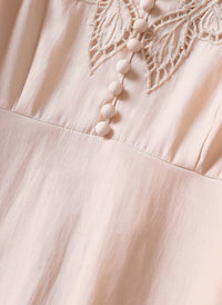 Stand-up Collar Embroidered Eyelet Knee-length Dress