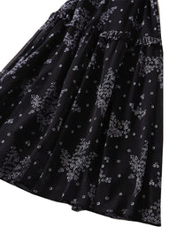 Ruffled Shoulder Black Wild Daisy Print Silk Dress