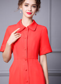 Amal Shirt Collar Button Front Scarlet Shirt Dress in Red