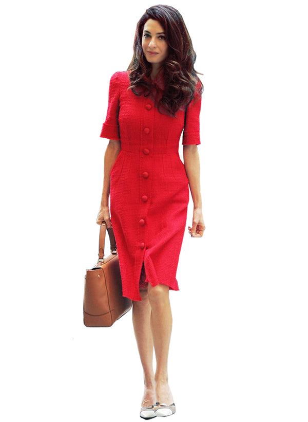 Amal Shirt Collar Button Front Scarlet Shirt Dress in Red