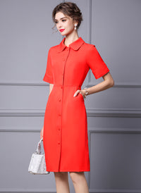 Amal Shirt Collar Button Front Scarlet Shirt Dress in Red