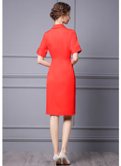 Amal Shirt Collar Button Front Scarlet Shirt Dress in Red