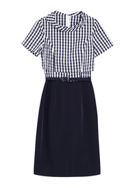 Taylor Inspired Roll Collar Mock Two-piece Gingham Pencil Dress