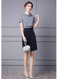 Taylor Inspired Roll Collar Mock Two-piece Gingham Pencil Dress