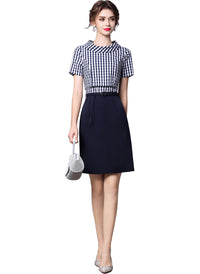 Taylor Inspired Roll Collar Mock Two-piece Gingham Pencil Dress