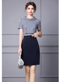 Taylor Inspired Roll Collar Mock Two-piece Gingham Pencil Dress