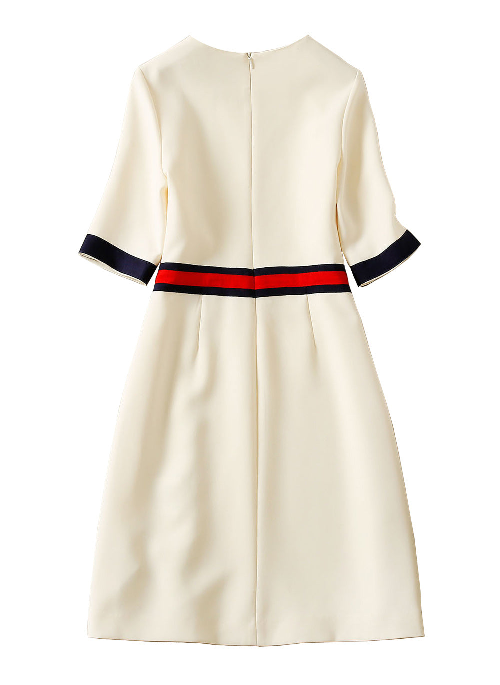 Amal Clooney Cinched Waist Quarter Sleeve A-line Dress in Cream