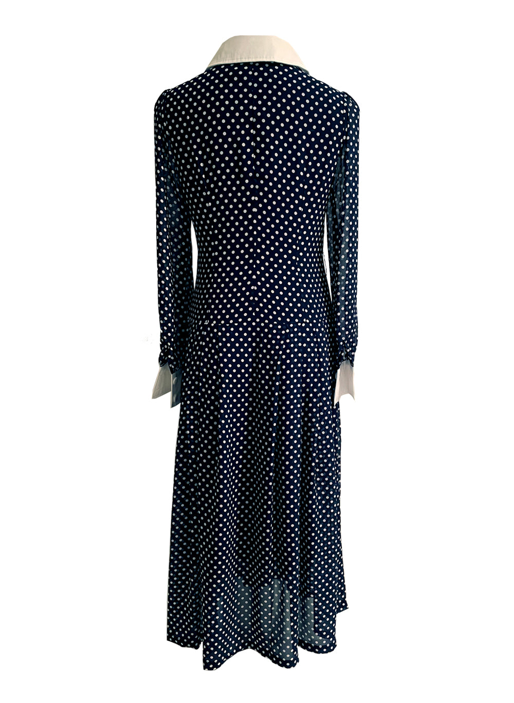 Ivanka Navy Button-Down Polka Dot Midi Shirt Dress