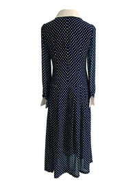 Ivanka Navy Button-Down Polka Dot Midi Shirt Dress