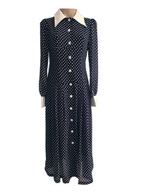 Ivanka Navy Button-Down Polka Dot Midi Shirt Dress