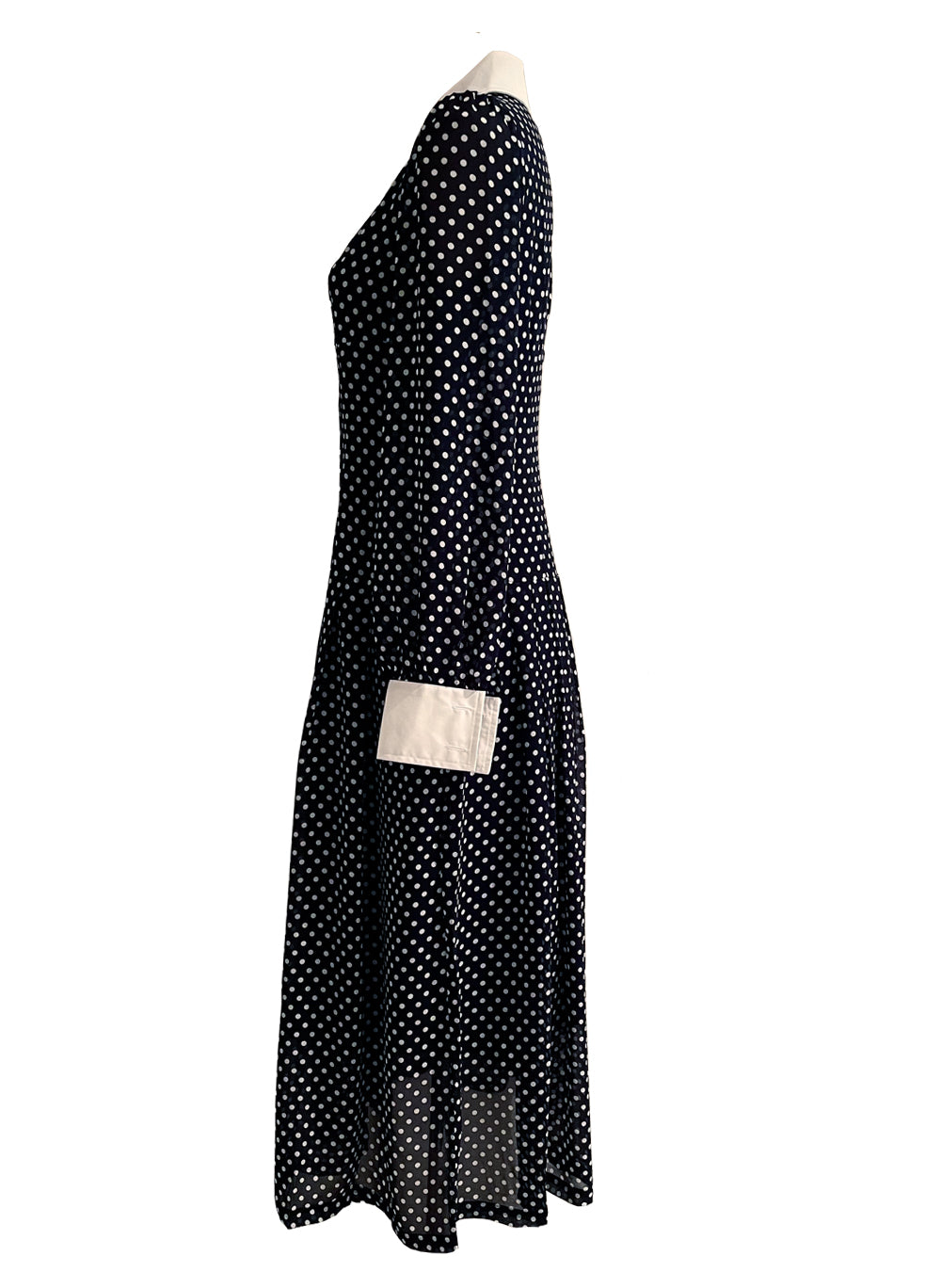 Ivanka Navy Button-Down Polka Dot Midi Shirt Dress