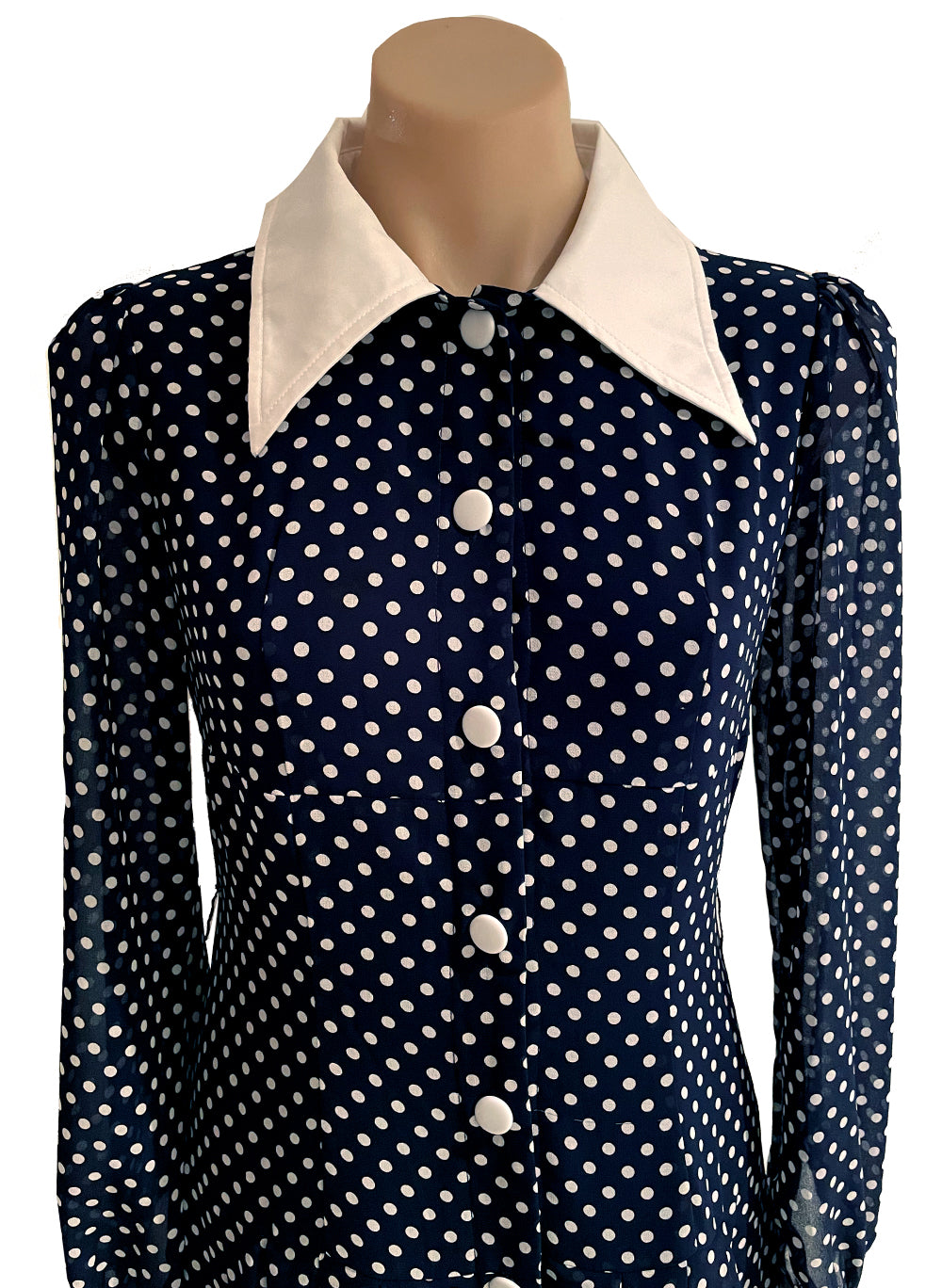 Ivanka Navy Button-Down Polka Dot Midi Shirt Dress