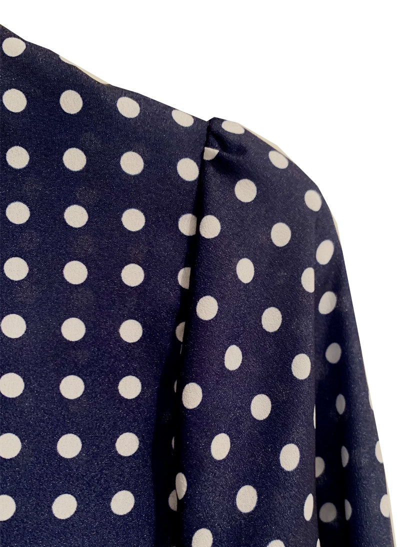 SJP Inspired Navy Button-Down Polka Dot Midi Shirt Dress