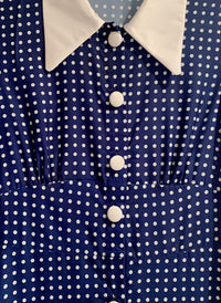 SJP Inspired Navy Button-Down Polka Dot Midi Shirt Dress