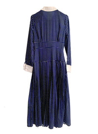 SJP Inspired Navy Button-Down Polka Dot Midi Shirt Dress