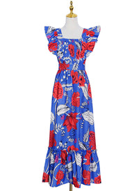 Floral Print Ruffled Shirred Maxi Tiered Dress