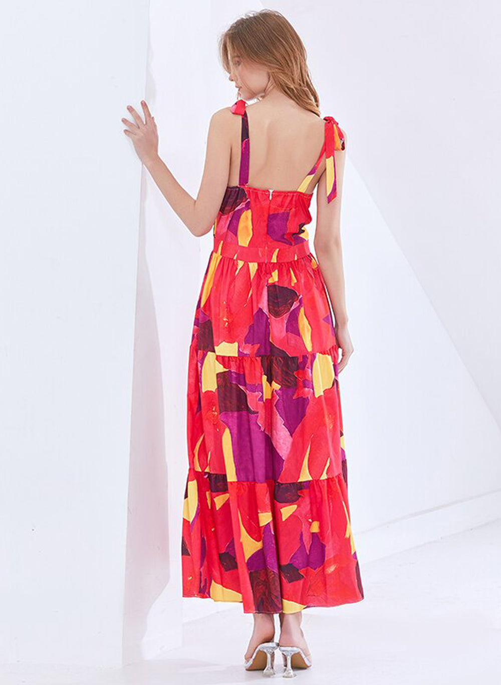 Pablo Print Strappy Fit-and-Flare Maxi Tiered Dress