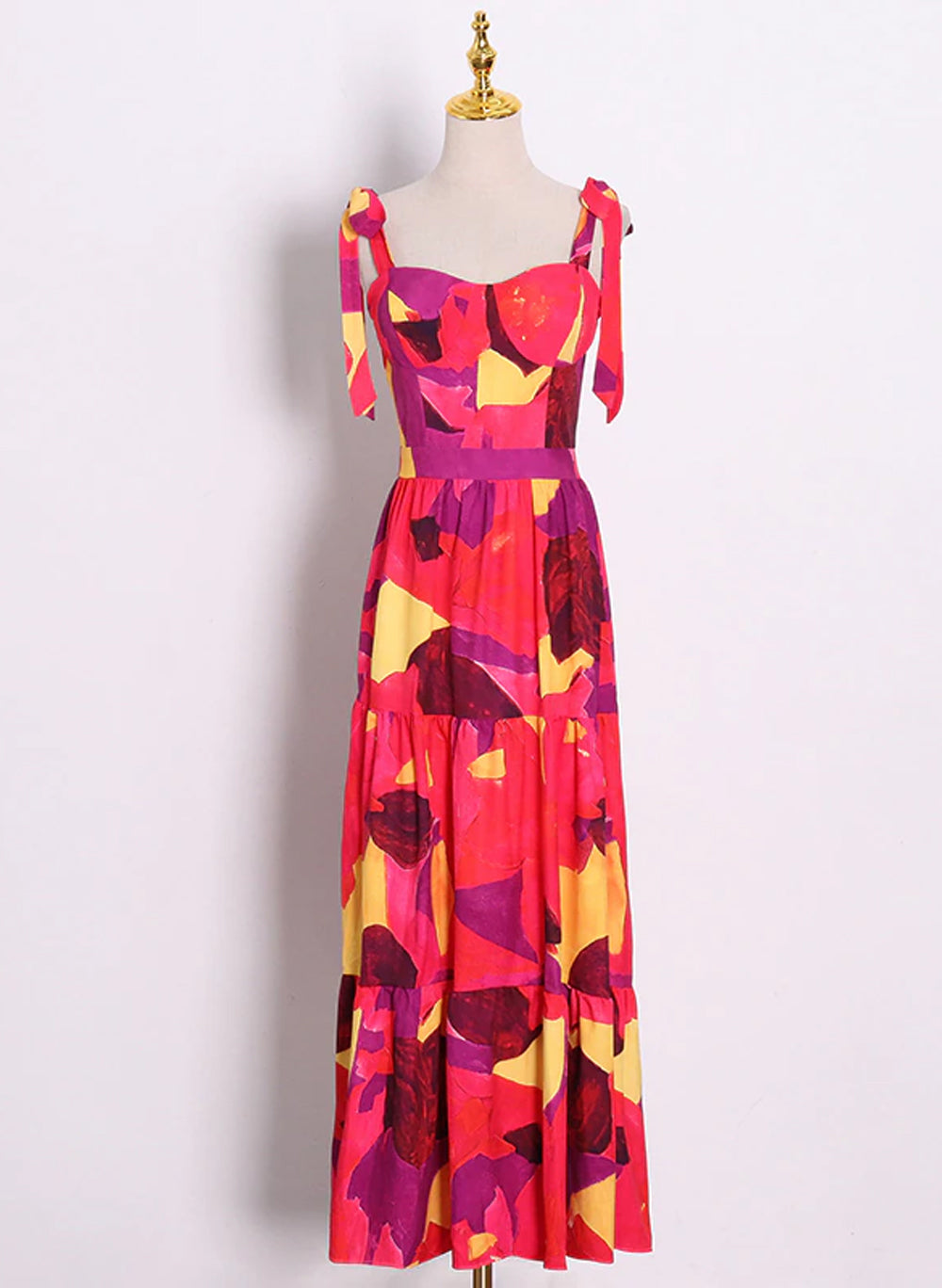 Pablo Print Strappy Fit-and-Flare Maxi Tiered Dress