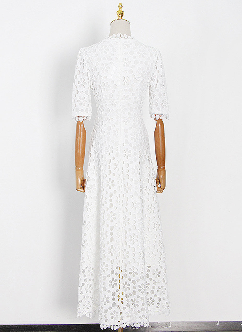 Floral Crochet Lace Eyelet Empire Waist Maxi Dress in White