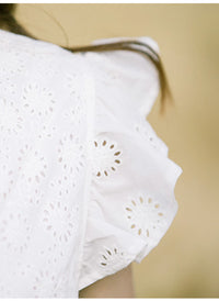 Ruffle Trim Eyelet Embroidered Cotton Dress in White