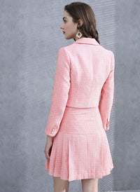 Tweed Crop Jacket & Pleated A-line Skirt Two-piece Set in Pink