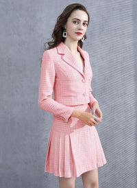 Tweed Crop Jacket & Pleated A-line Skirt Two-piece Set in Pink