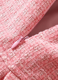 Tweed Crop Jacket & Pleated A-line Skirt Two-piece Set in Pink