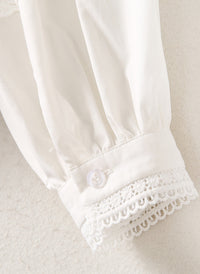 Peasant Embroidered White Blouse & High Waisted Pom Pom Skirt