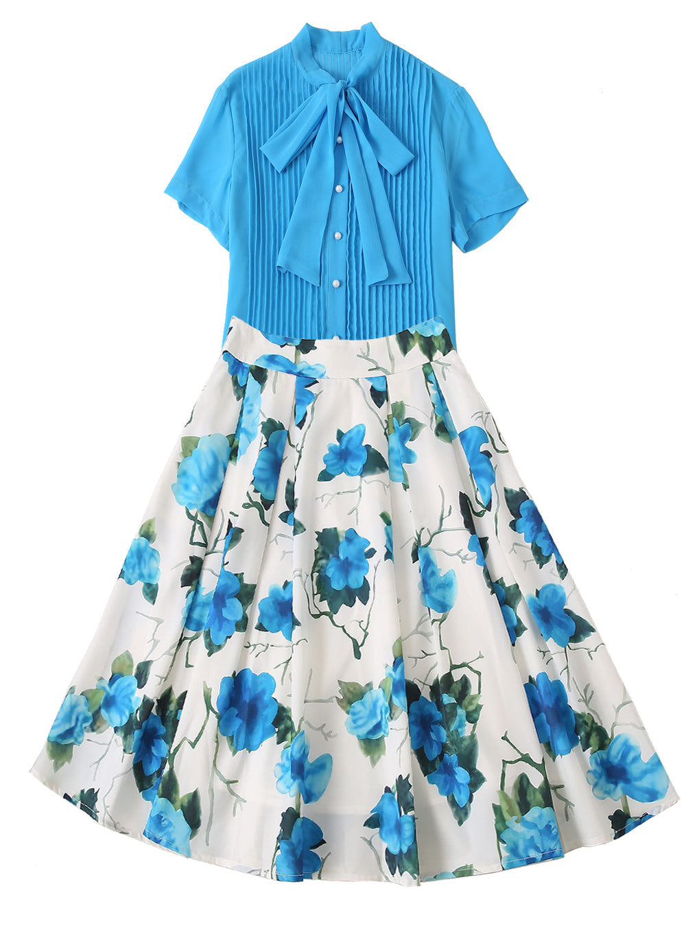 Taylor Swift 50s Pintuck Blouse & High Rise Pleated Skirt Set