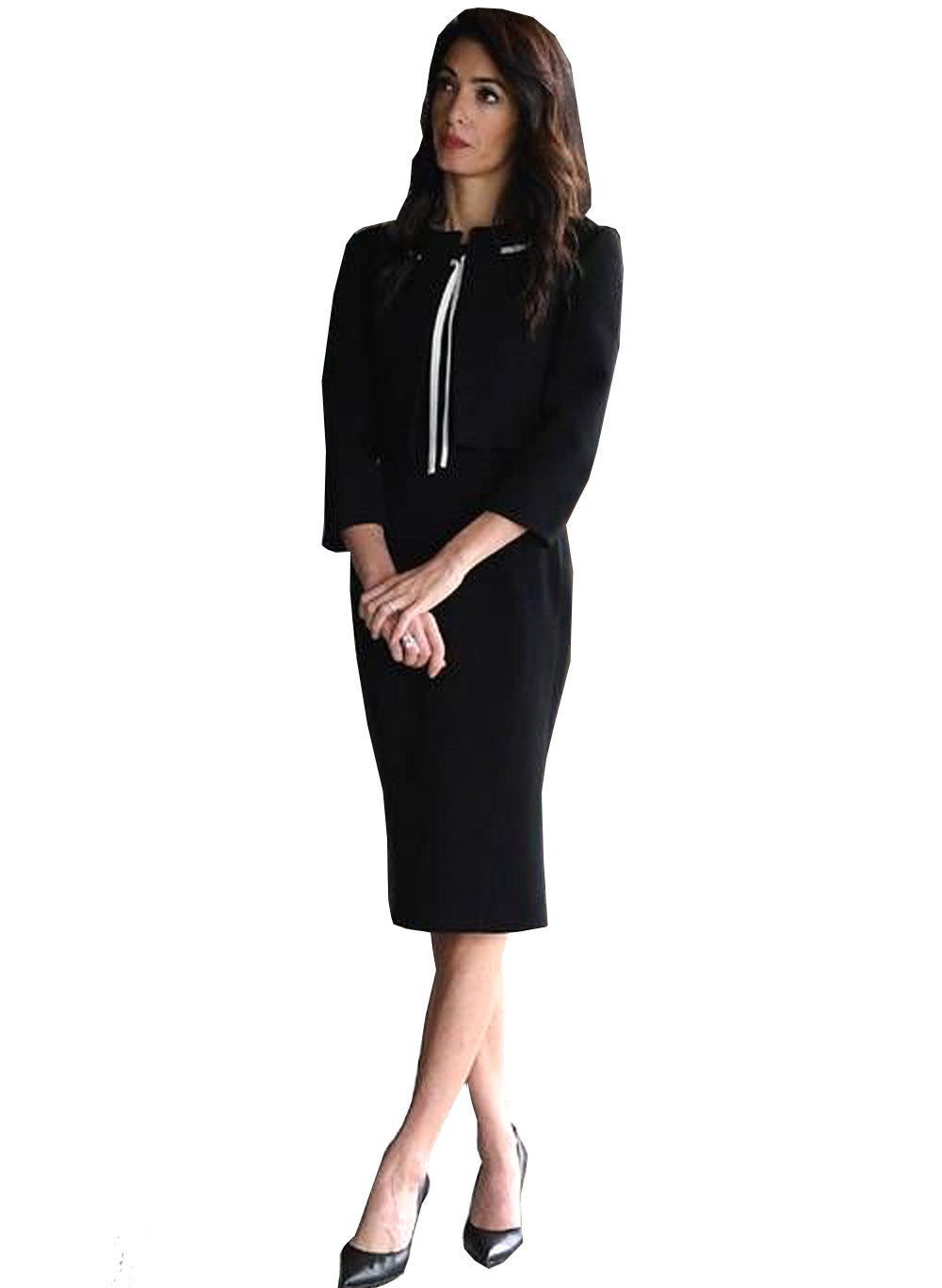 Amal Clooney Cocktail Jacket & Sleeveless Black Sheath Dress Set