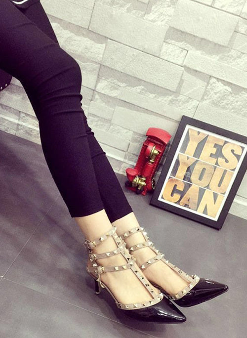 Rockstud Pointed Toe Caged Pump Heels