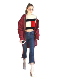 Gigi Crop Step Frayed Jeans with Side Stripes