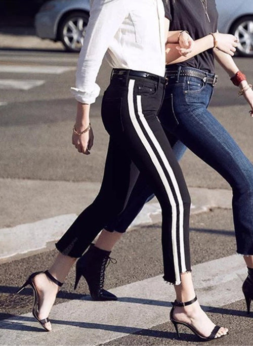 Chiara Crop Step Frayed Jeans with Side Stripes – Celebrity Designz