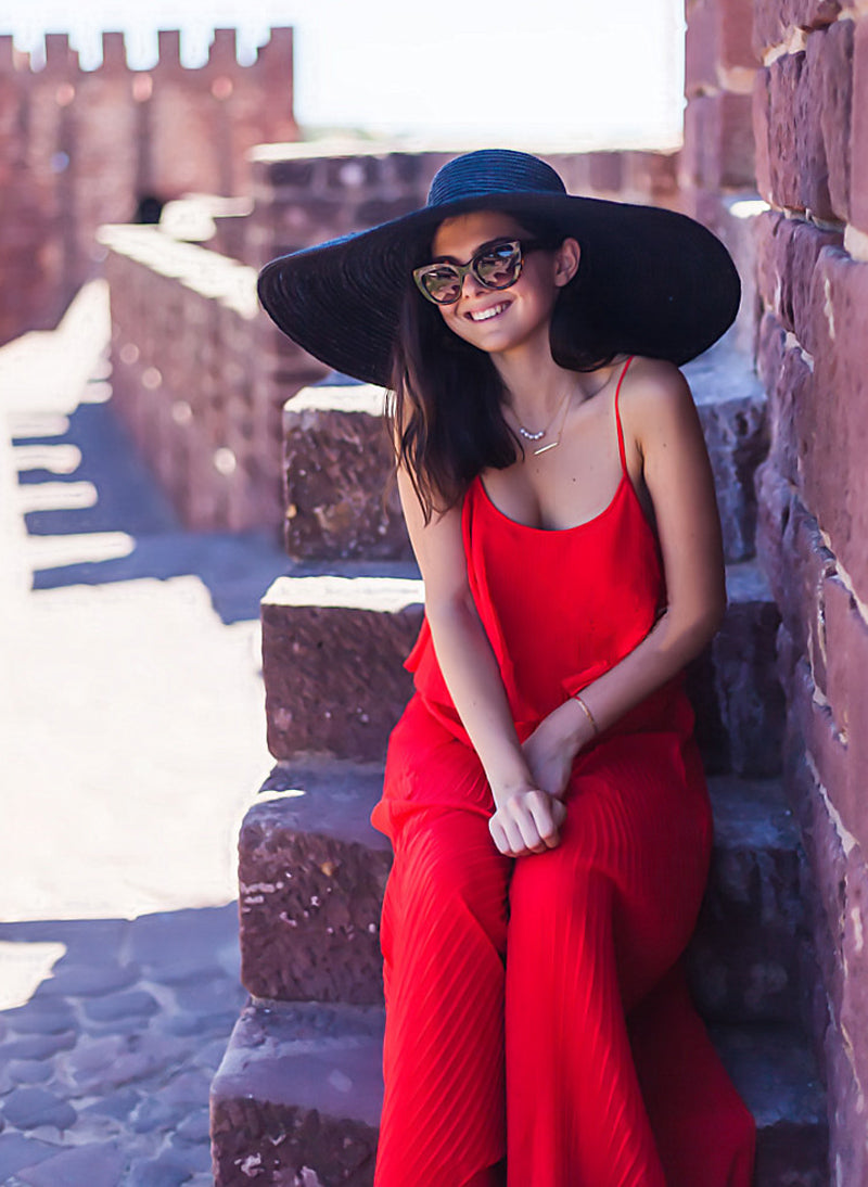 Strappy Pleated Ruffle Top Culottes Jumpsuit in Red