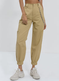 Emily High Waisted Relaxed-fit Chain Pants in Tan