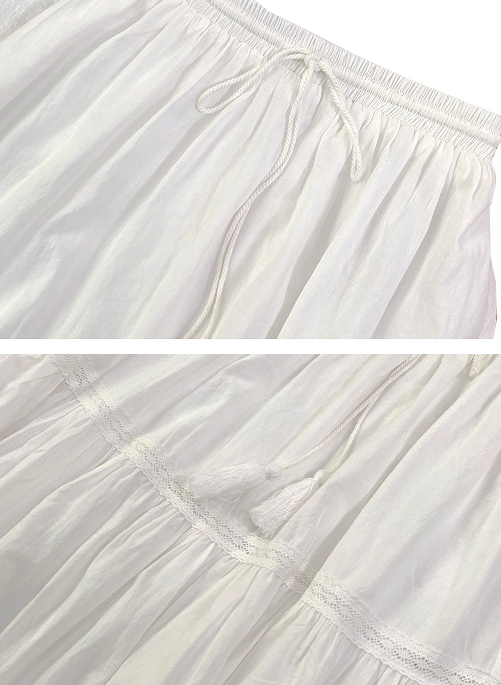 Elastic Waist Embroidered Eyelet Cotton Tiered Skirt in White