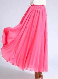 High Waisted Flowy Chiffon Maxi Skirt in Hotpink