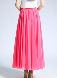 High Waisted Flowy Chiffon Maxi Skirt in Hotpink