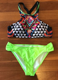 Tribal Print High Neck Crisscross Bikini Set