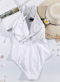 Poppy Crochet Crisscross One Piece Monokini in White