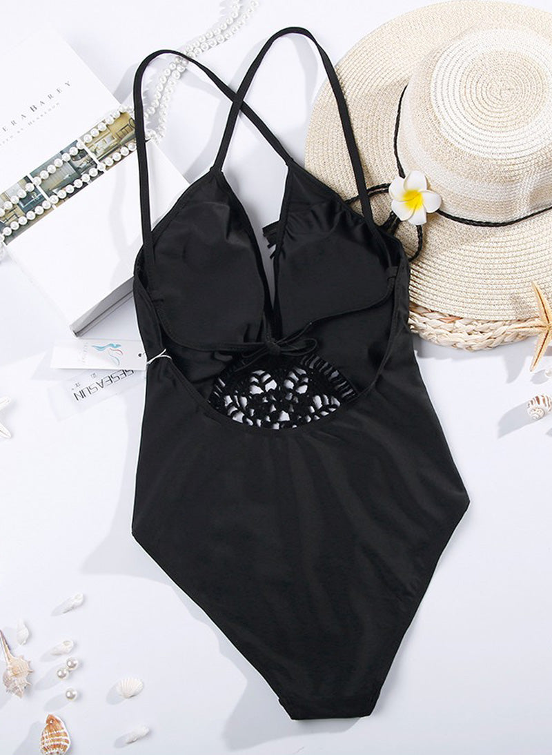 Poppy Crochet Crisscross One Piece Monokini in Black