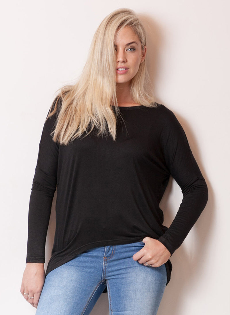 Slouchy Long Sleeve Cotton Jersey Hi-low T-shirt