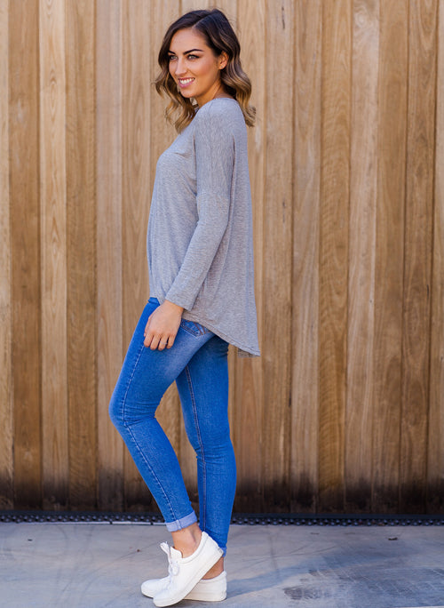 Slouchy Long Sleeve Cotton Jersey Hi-low T-shirt