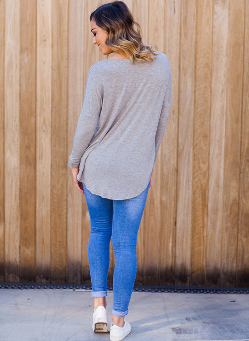 Slouchy Long Sleeve Cotton Jersey Hi-low T-shirt