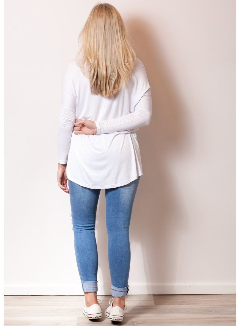 Slouchy Long Sleeve Cotton Jersey Hi-low T-shirt