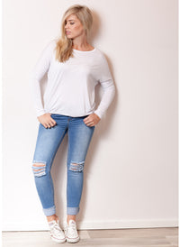 Slouchy Long Sleeve Cotton Jersey Hi-low T-shirt